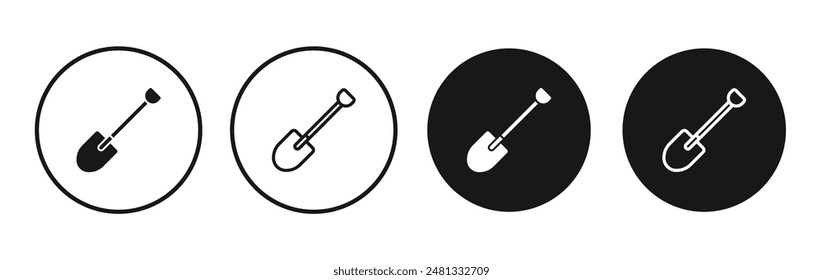 Snow shovel vector icon set black filled and outlined style.