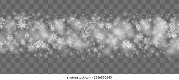 Schnee mit silbernem Hintergrund und glitzerndem transparentem Hintergrund , Vektorgrafik