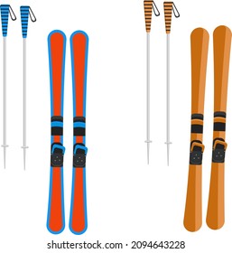 Snow ski, illustration, vector on a white background.