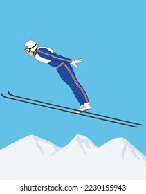 Snow Ski Jumper Vector Illustration