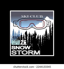 Tipografía de esquiar de nieve, gráficos de camisetas, vintage , retro,vector