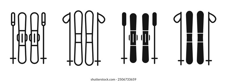 Schneeskifahrer-Symbolsatz. Skiläufer mit gekreuztem Skivektorpiktogramm