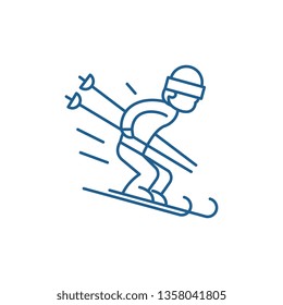 Snow skiing line icon concept. Snow skiing flat  vector symbol, sign, outline illustration.