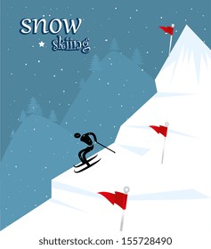 snow skiing over landscape background vector illustration