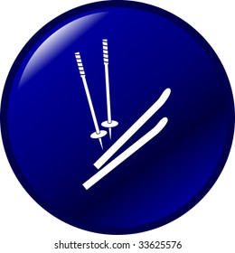 snow skiing skis and poles button