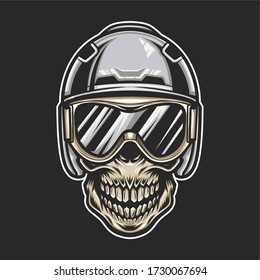 snow skiing skull in vector illustration