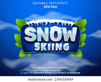 snow skiing text effect, font editable, typography, 3d text for games. vector template