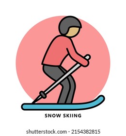 Snow Skiing Winter Sport Icon Symbol. Snowboarding Vector Illustration