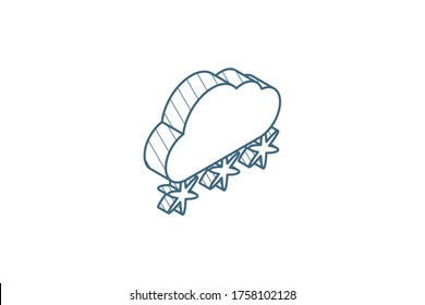 snow, snowfall cloud, winter weather isometric icon. 3d vector illustration. Isolated line art technical drawing. Editable stroke