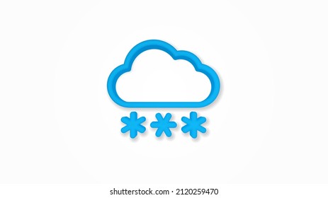 nieve, nube de nieve, clima invernal 3d línea de color plano icono. Ilustración vectorial realista. Pictograma aislado. Vista superior. Colorido diseño de sombra transparente.