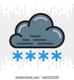 Snow or snowfall icon for weather forecast application or widget. Cloud with snowflakes. Color version on light gray background