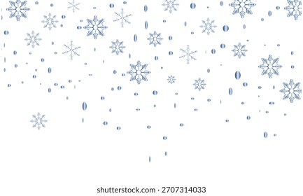 Schneefall Schneeflocken Musterdesign. Minimale Winterkulisse mit verstreuten Schneeflocken, die sanft auf sauberem Hintergrund fallen, ideal für saisonale Designs und Urlaubsthemen.