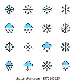 Snow and snowflake icon set. Modern snow fall, winter colored outline icons sign. Simple icon vector illustration.