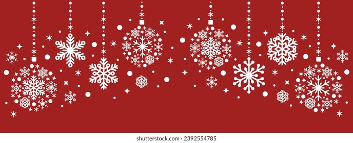 ornamento de copo de nieve puesta temporada de invierno blanco rojo celebrar navidad navidad navidad chismosos bello ilustración vectorial de lujo diseño gráfico largo borde de encabezado	