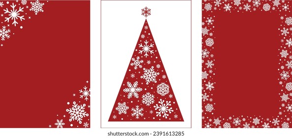 snow snowflake red white Christmas greeting invitation cards set. Vector illustration graphic design concepts for web, social media, cover, print, poster, wallpaper, banner, frame, marketing material