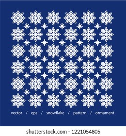 Snow. Snowflake. Vector snowflake ornament. Pattern abstract. Design background for card, web, print, wallpaper, textile, boxing, paper. Christmas, New year, holiday winter ornament. Winter holiday.