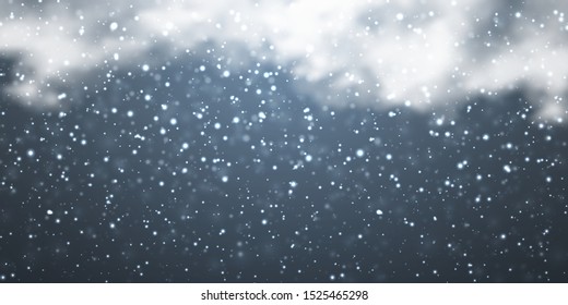 Snow with snowflakes and clouds on transparent background. Falling snow effect. Christmas snow. Snowfall. Vector illustration.