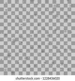 Snow snowflakes on a transparent background. Falling Christmas Shining beautiful snow isolated. Snowflakes, snowfall. Vector illustration