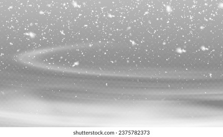 Snow and snowflakes on transparent background. Winter snowfall effect of falling white snow flakes and shining, New Year snowstorm or blizzard realistic backdrop. Christmas or Xmas holidays.
