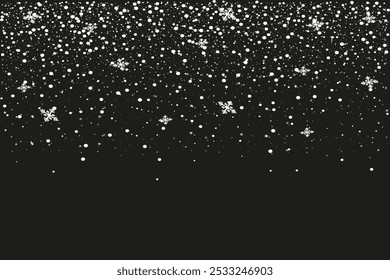 Snow and snowflakes on transparent background. Winter snowfall effect of falling white snow flakes and shining, New Year snowstorm or blizzard realistic backdrop. Christmas or Xmas holidays.