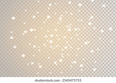 Snow and snowflakes on transparent background. Winter snowfall effect of falling white snow flakes and shining, New Year snowstorm or blizzard realistic backdrop. Christmas or Xmas holidays.