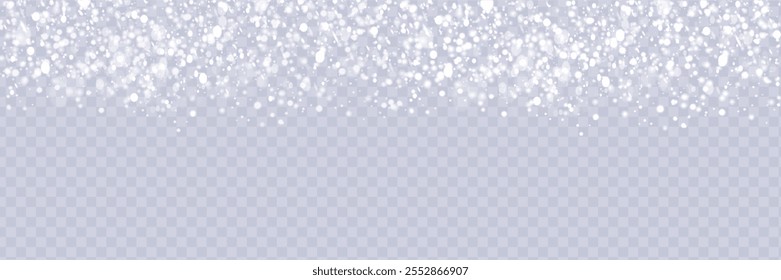 Snow and snowflakes on transparent background. Winter snowfall effect of falling white snow flakes and shining, New Year snowstorm or blizzard realistic backdrop. Christmas or Xmas holidays