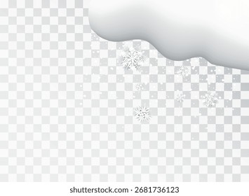 Snow and snowflakes on transparent background. Winter snowfall effect of falling white snow flakes and shining, New Year snowstorm or blizzard realistic backdrop. Christmas or Xmas holidays