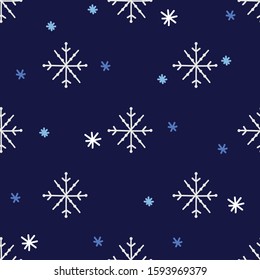 Snow and snowflakes seamless pattern, nursery background.