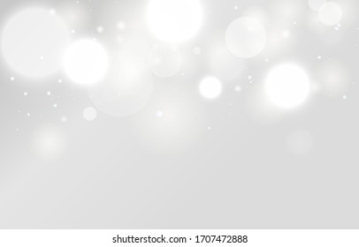 Snow sparkle bokeh background. Soft blur grey light wallpaper. Abstract background bokeh blurred. Shiny bokeh light effect. Vector illustration.