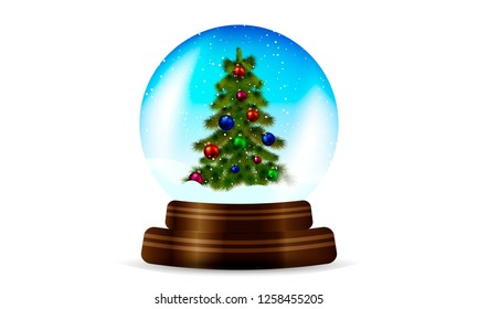 snow sphere with christmas tree