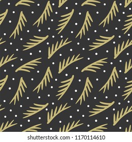 Snow and sprigs of spruce colorful seamless vector pattern. Hand drawing print for wallpaper, wrapping, textile, poster, fabric