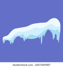 Snow stack and roof snowdrift with icicles hanging. Vector frost illustration of winter weather objects in nature. Frozen window frame and cold border for abstract seasonal decoration.