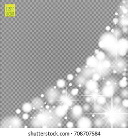 Snow, star, glitter line on a transparent background. Vector illustration 10 EPS. Abstract snowflake background. Festive shine ribbon. For Christmas, New Year, Birthday, holiday party invitation card