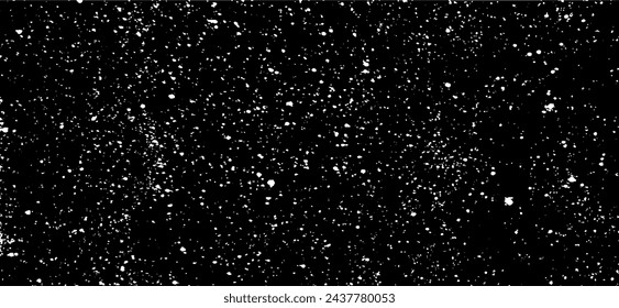 Snow, stars, fairy twinkling lights, rain drops on black background. Abstract vector noise. Small particles of debris and dust. Distressed uneven grunge texture overlay.