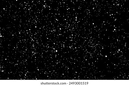 Snow, stars, fairy twinkling lights, rain drops on black background. Abstract vector noise. Small particles of debris and dust. Distressed uneven grunge texture overlay.
