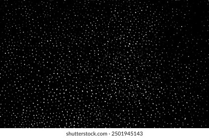 Snow, stars, fairy twinkling lights, rain drops on black background. Abstract vector noise. Small particles of debris and dust. Distressed uneven grunge texture overlay.

