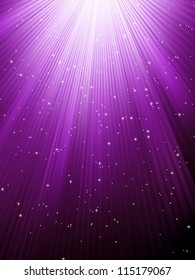 Snow and stars are falling on the background of purple luminous rays. EPS 8 vector file included