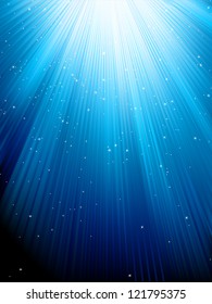 Snow and stars are falling on the background of blue luminous rays. EPS 8 vector file included