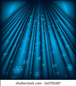 Schnee und Sterne fallen auf dem Hintergrund blauer Leuchten