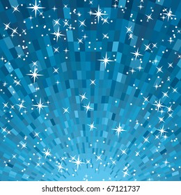 Snow and stars are falling on the background