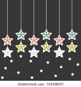 Snow in stars hanging background