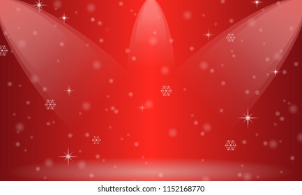 Snow and stars on bright red Christmas background with copy space for your text, Vector illustration eps10.