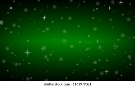 Snow and stars on green Christmas background with copy space for your text, Vector illustration eps10.