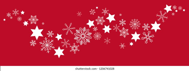 Snow  and stars on the red background. Eps 10 vector file.