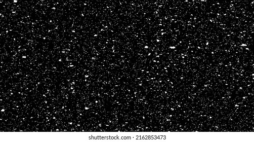 Snow, stars, rain drops on black background. Abstract vector noise. Small particles of debris and dust. Distressed uneven grunge texture overlay.