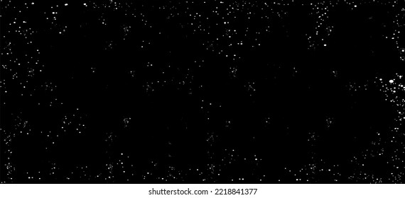 Snow, stars, rain drops on black background. Abstract vector noise. Small particles of debris and dust. Distressed uneven grunge texture overlay.