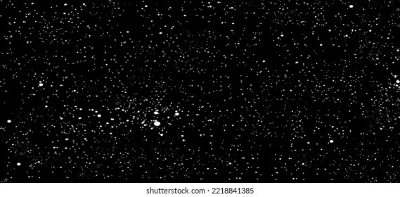 Snow, stars, rain drops on black background. Abstract vector noise. Small particles of debris and dust. Distressed uneven grunge texture overlay.