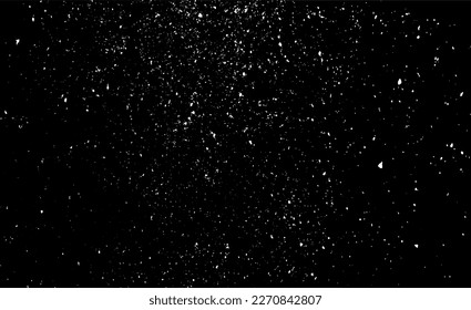 Snow, stars, twinkling lights, rain drops on black background. Abstract vector noise. Small particles of debris and dust. Distressed uneven grunge texture overlay.