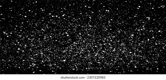 Snow, stars, twinkling lights, rain drops on black background. Abstract vector noise. Small particles of debris and dust. Distressed uneven grunge texture overlay.