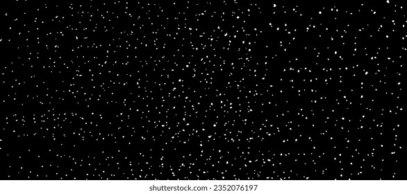 Snow, stars, twinkling lights, rain drops on black background. Abstract vector noise. Small particles of debris and dust. Distressed uneven grunge texture overlay.